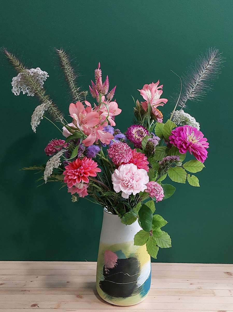 BOUTIQUE - bouquet de saison et vase porcelaine